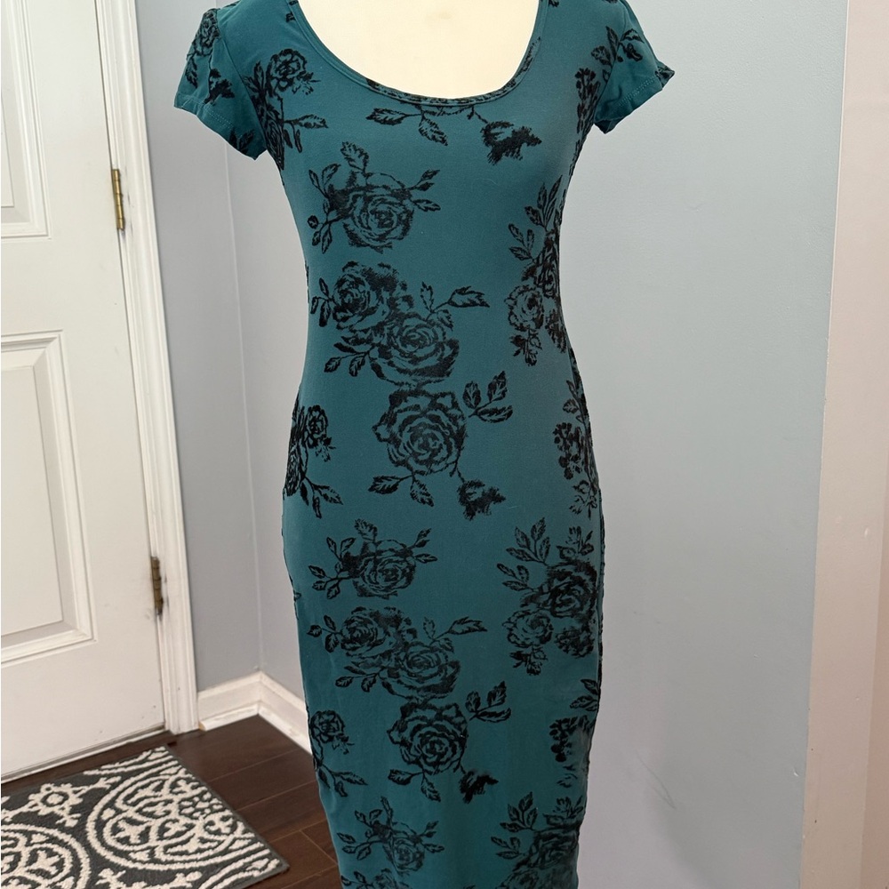 Derek Heart Teal Floral Midi Dress